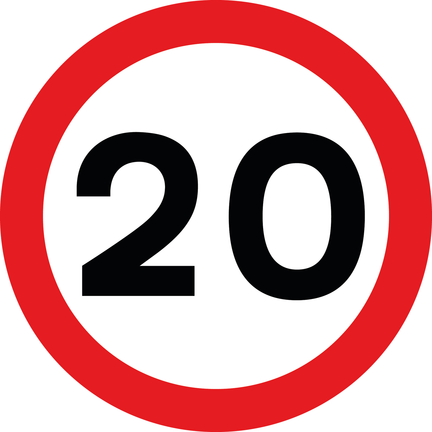 20mph Sign, twenty miles per hour sign - 3mm Aluminium sign 400mm x 400mm, Qty1, indoor and outdoor