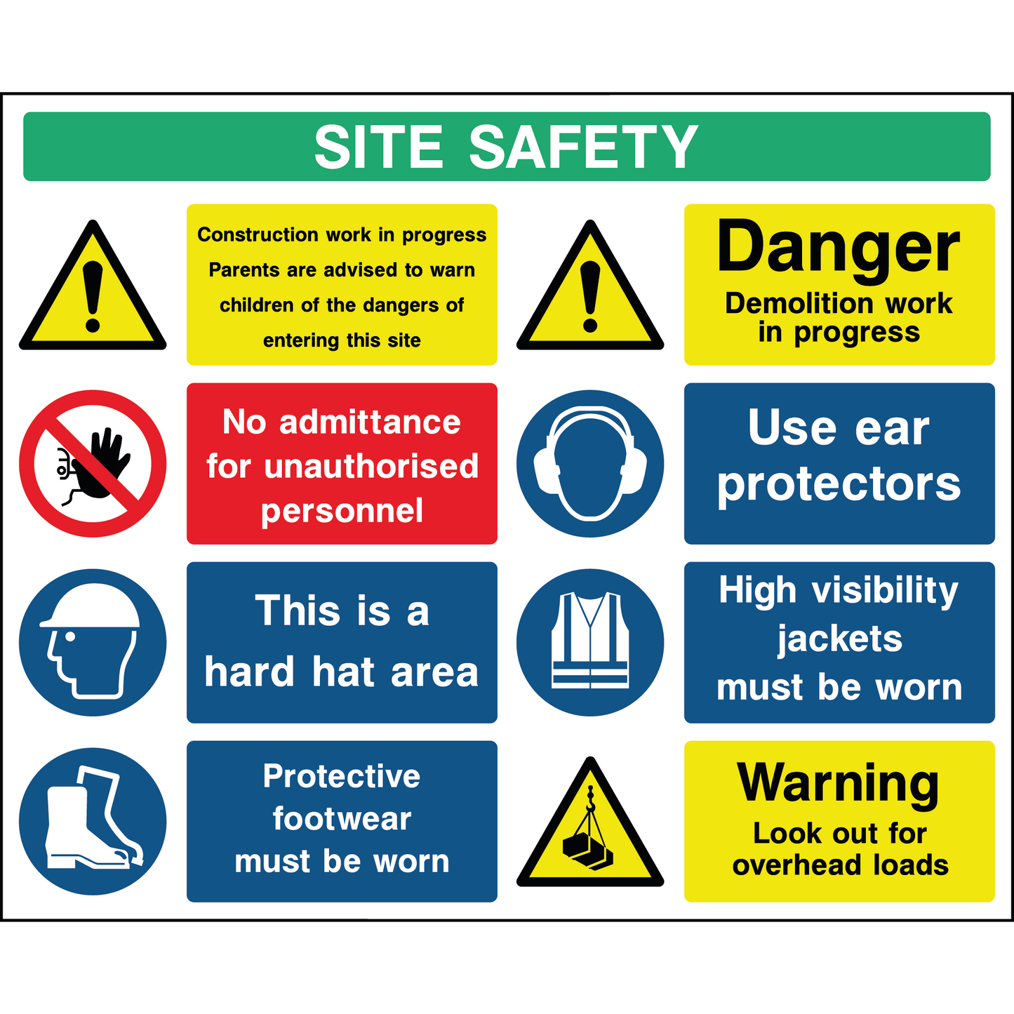 Aluminium Construction Site Sign Health and Safety Board, Mandatory Signage, Caution Notice 600mm x 400mm, Qty 1