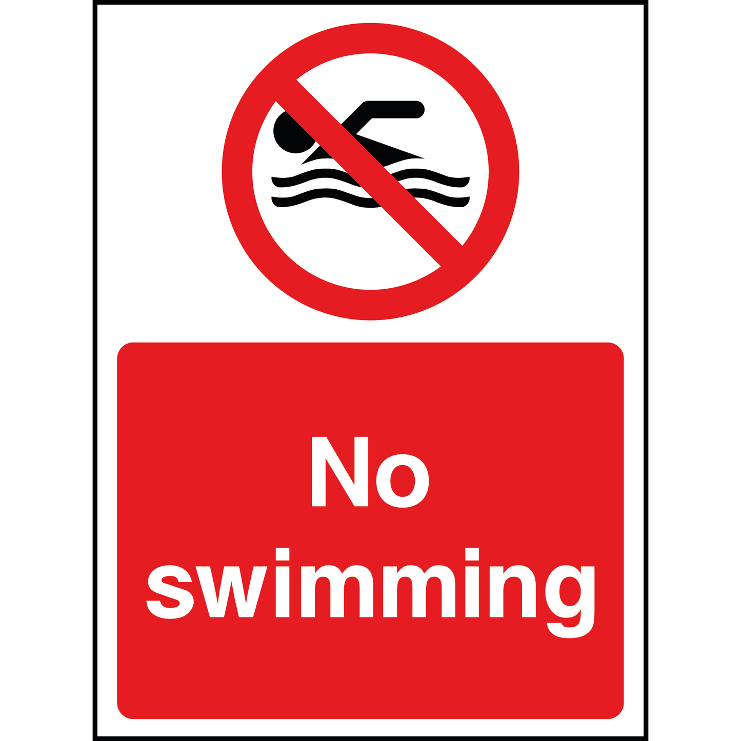 No Swimming Sign - 3mm Aluminium sign 297mm x 210mm, A4 Qty1, indoor and outdoor
