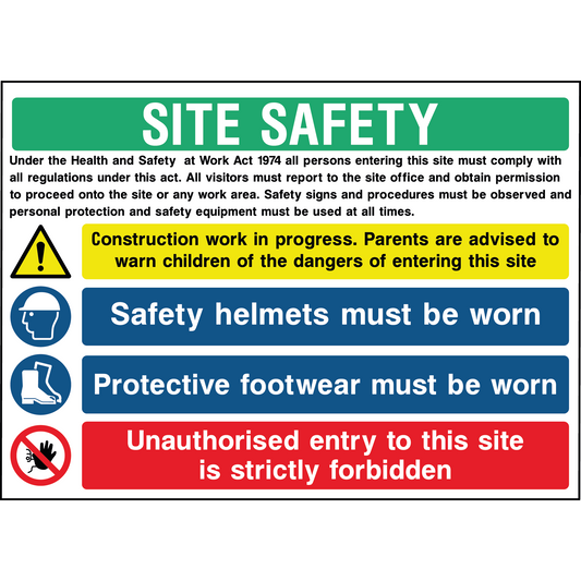 Site Safety Sign - 3mm Aluminium sign 594mm x 420mm, A2 - Qty1